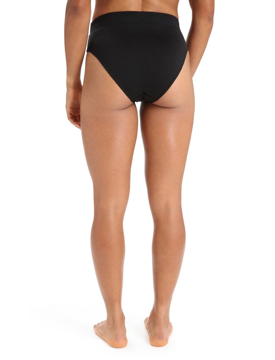 Black Icebreaker Merino Queens High Cut Brief Women's One Piece & Sets | AU 1732MQZA